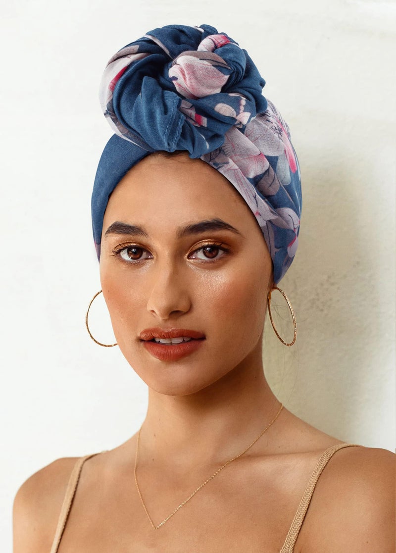 GERINLY Fashion Cotton Scarfs for Women Lightweight Flowers Print Long Hair Wrap Blue Floral Scarf Large Shawl(Denim) - Image 4