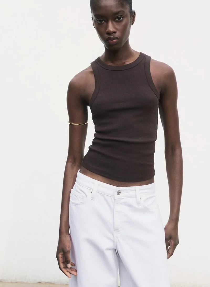 مانجو Ribbed Cotton-Blend Top