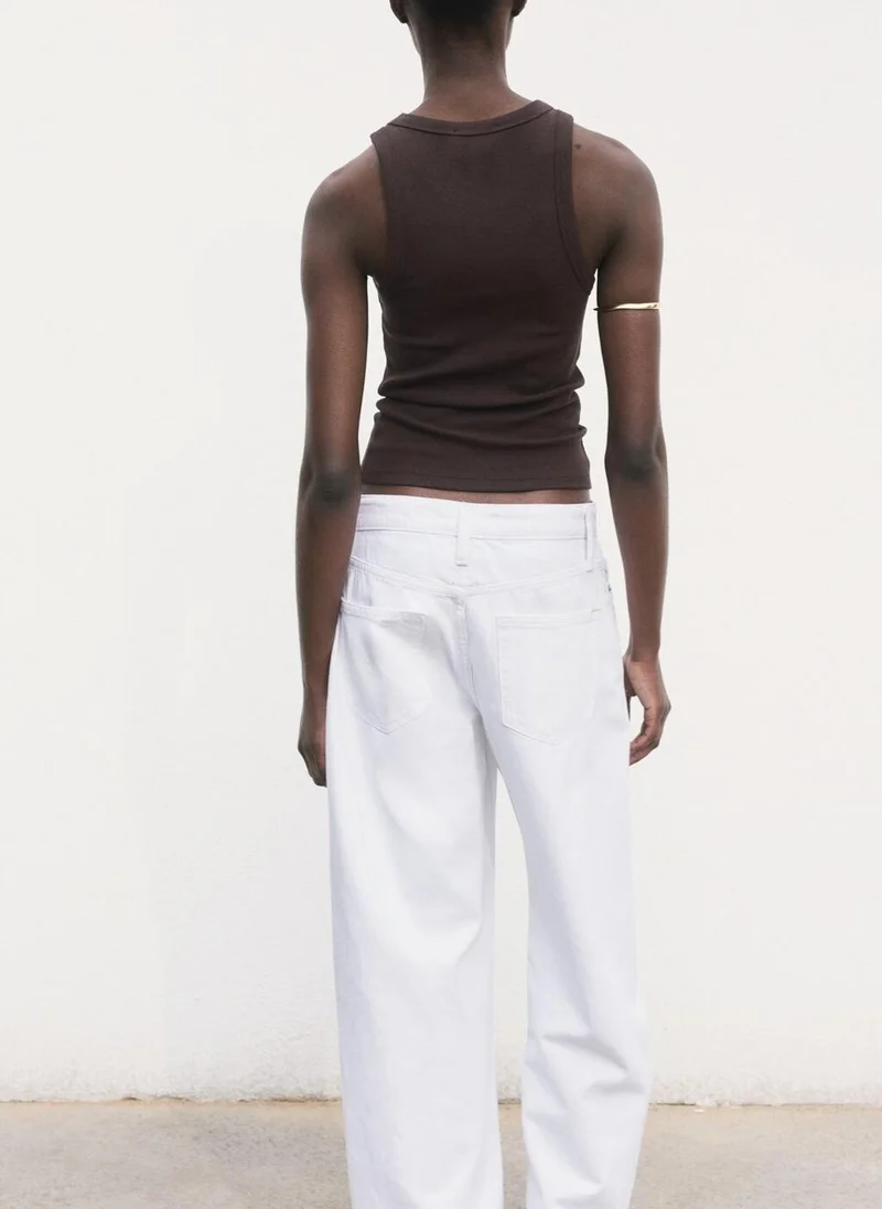 مانجو Ribbed Cotton-Blend Top