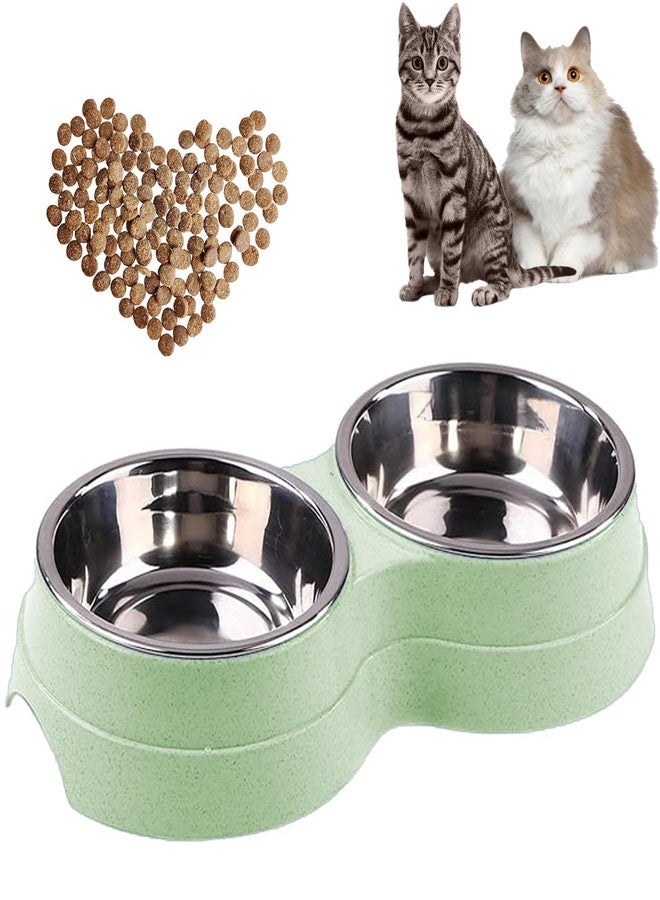 AKEISHE Double Cat Food Bowl -Stainless Steel Bowls with Easy-to-Clean Detachable Design, Non-Slip Base, Pet Feeder for Kittens and Medium Cats (Green) - Image 1