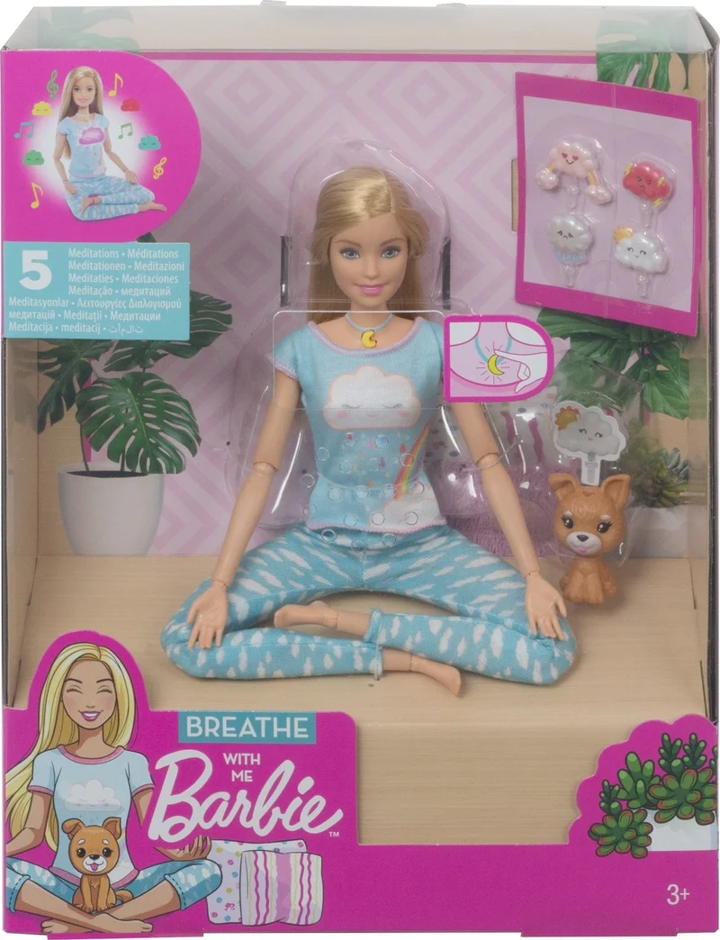 Barbie Wellness - Breathing Exercise Doll, Blonde Doll, 5 Light and Guided Meditation Exercises, Dog Included GNK01