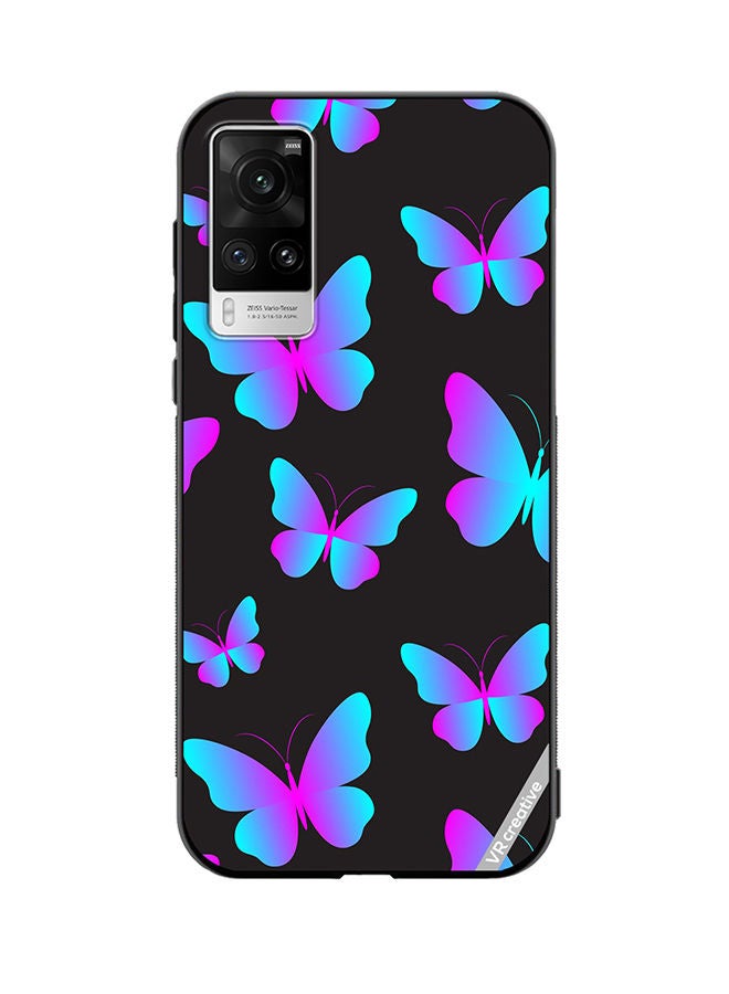 VR CREATIVE Protective Case Cover For Vivo X60 Pro Neon Butterflies Seamless Pattern Design Multicolour - Image 1