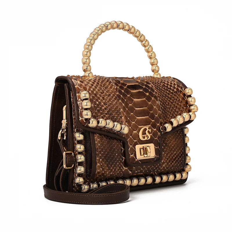 Crossbody Handbag in Coffee Brown Python
