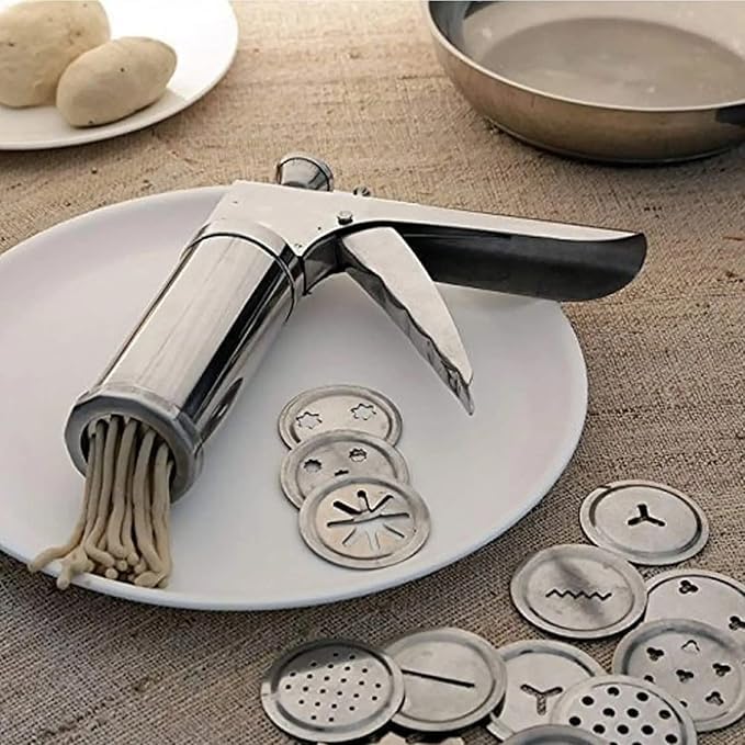 Saleberate Stainless Steel Kitchen Press for Noodles Murukku Namkeen and Snacks Manual Sancha Sev Chakli Gathiya Sevaiya Maker Silver Kitchen Tool  - Image 3