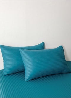 LUNA Home Premium 6 Piece King Size Duvet Cover Satin Stripe Solid Ocean Blue  - Image 3