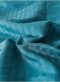 LUNA Home Premium 6 Piece King Size Duvet Cover Satin Stripe Solid Ocean Blue  - Image 4