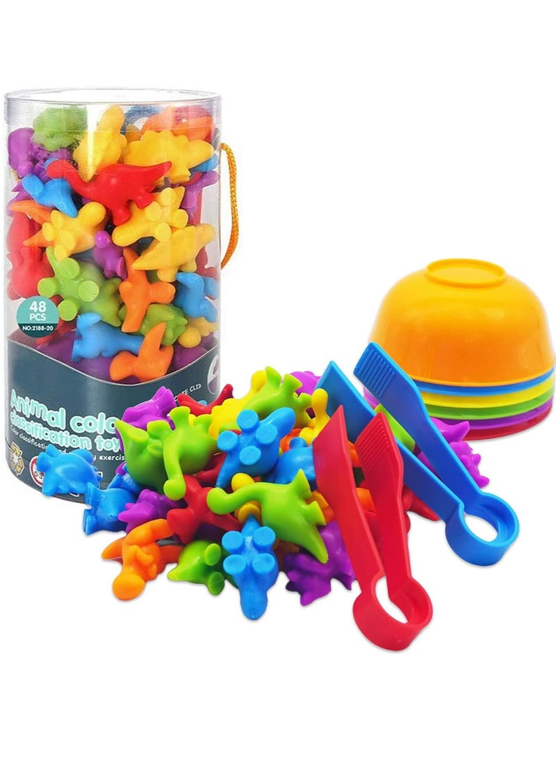 Counting Matching Game, Sorting Toys with Sorting Cups, Color Classification and Sensory Training Preschool Educational Learning Toys Set Gift for Toddlers Kids Boys Girls Ages 3+ (Dinosaur) - Image 1
