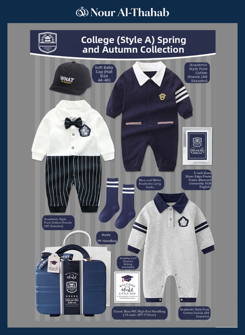 نور الصحب 8 قطع مجموعة هدايا مولود جديدة (أسلوب بريبي)، مجموعة ملابس وإكسسوارات للأطفال حديثي الولادة من القطن الممتاز لكل من الأولاد والبنات، مناسبة لفصول الربيع والصيف والخريف والشتاء الأربعة (تشمل حقيبة هدايا حصرية عالية الجودة من نور الذهب). - Image 2