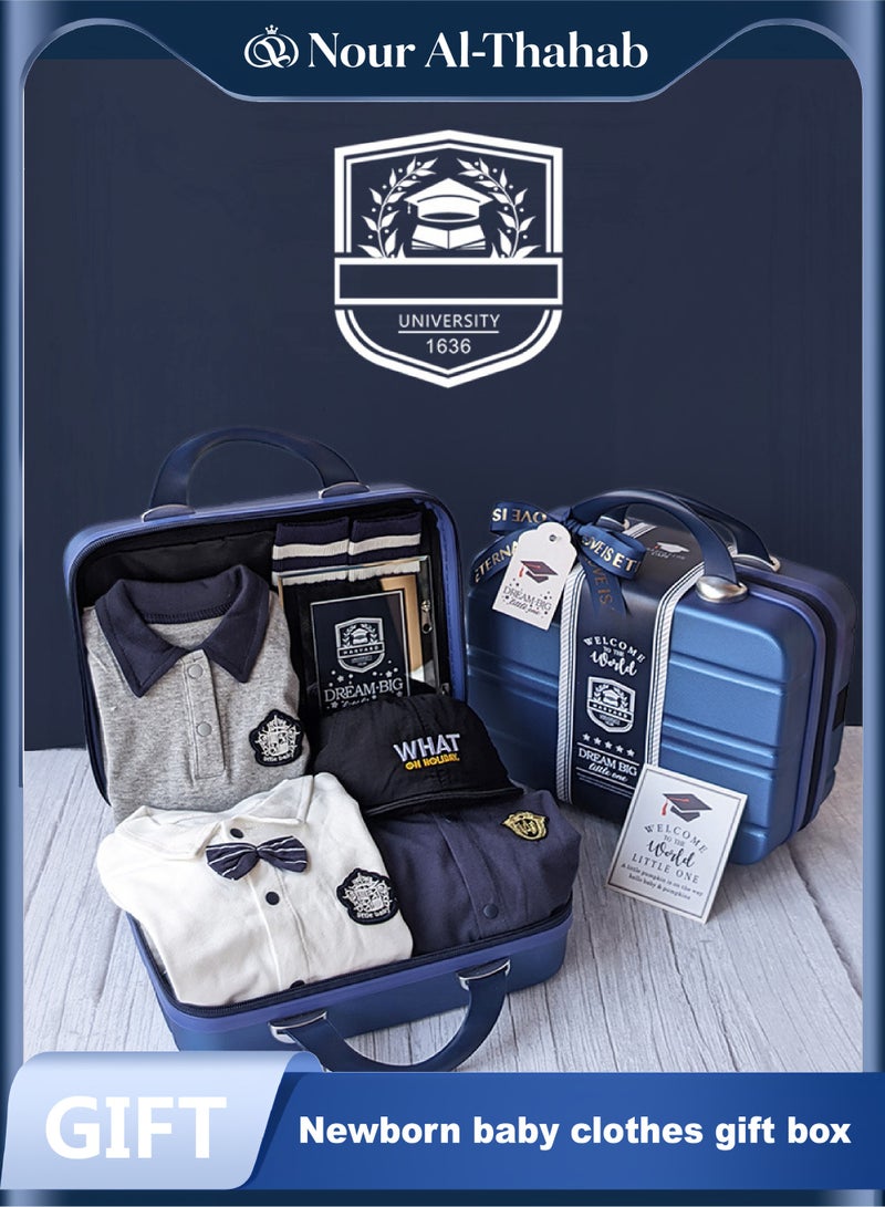 نور الصحب 8 قطع مجموعة هدايا مولود جديدة (أسلوب بريبي)، مجموعة ملابس وإكسسوارات للأطفال حديثي الولادة من القطن الممتاز لكل من الأولاد والبنات، مناسبة لفصول الربيع والصيف والخريف والشتاء الأربعة (تشمل حقيبة هدايا حصرية عالية الجودة من نور الذهب). - Image 1
