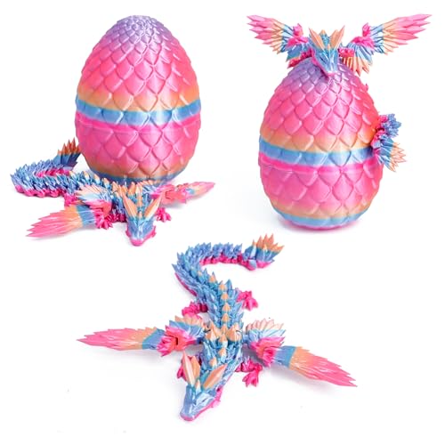 Flavery 3D Printed Flying Dragon in Egg Rainbow Dino Easter Egg with 9 Winged Dragon Inside Easter Basket Stuffers Colorful Fidget Toy Birthday Gift Flexible Desk Pet Figure Candy Rainbow - Image 1
