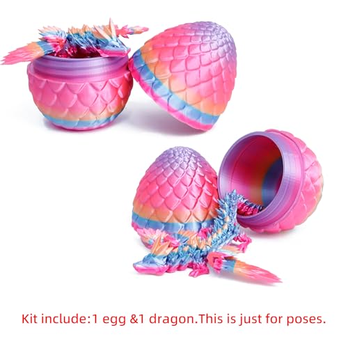 Flavery 3D Printed Flying Dragon in Egg Rainbow Dino Easter Egg with 9 Winged Dragon Inside Easter Basket Stuffers Colorful Fidget Toy Birthday Gift Flexible Desk Pet Figure Candy Rainbow - Image 5