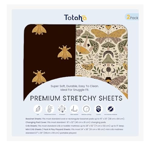 TotAha Premium Soft Pack n Play Sheets, Super Stretchy Jersey Knit Mini Crib Sheets Fitted, Silky Comfort Graco Pack and Play Mattress Sheets, 2 Pack - Image 1
