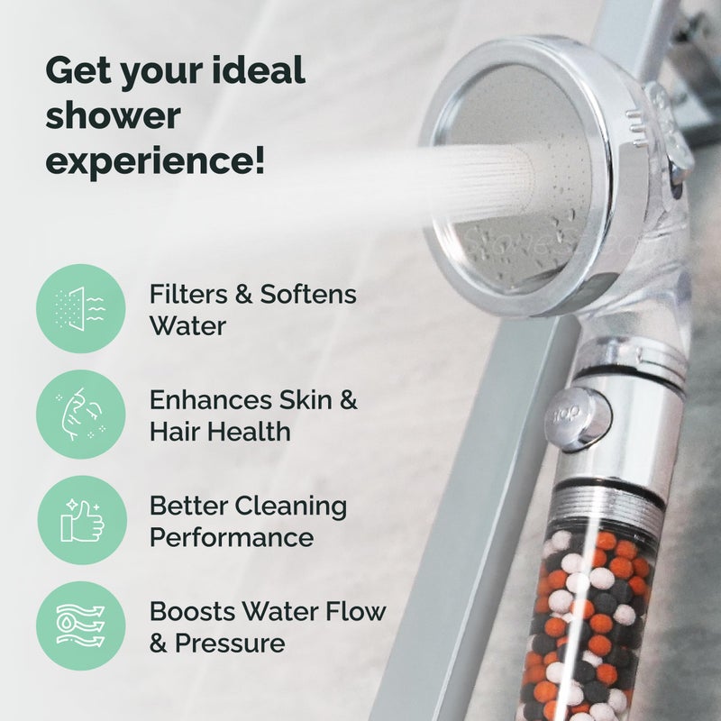 StoneStream Original StoneStream EcoPower High Pressure Handheld Shower Head with ON OFF switch- 3 Spray Settings with Hose, Wall Adapter and Replacement Beads - Image 3