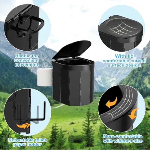 PAHTTO Portable Camping Toilet, Folding Toilet for Adults with Lid and Retractable TP Holder, Waterproof Porta Potty with Carry Bag and Disposible Liners for Camping, Hiking, RV Travel - Image 2