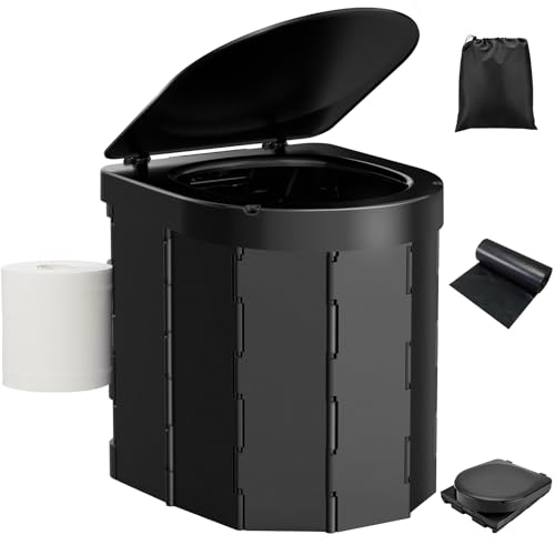 PAHTTO Portable Camping Toilet, Folding Toilet for Adults with Lid and Retractable TP Holder, Waterproof Porta Potty with Carry Bag and Disposible Liners for Camping, Hiking, RV Travel - Image 1