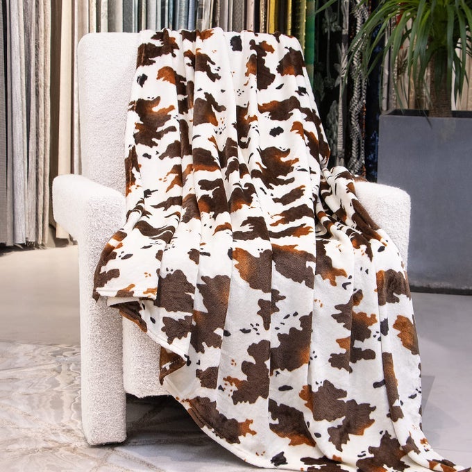 COW PRINT FLEECE BLANKET BROWN WHITE PLUSH THROW LIGHTWEIGHT BED COUCH DECOR CUTE COWHIDE PATTERN GIFT FOR WOMEN GIRLS TEENS 50X60