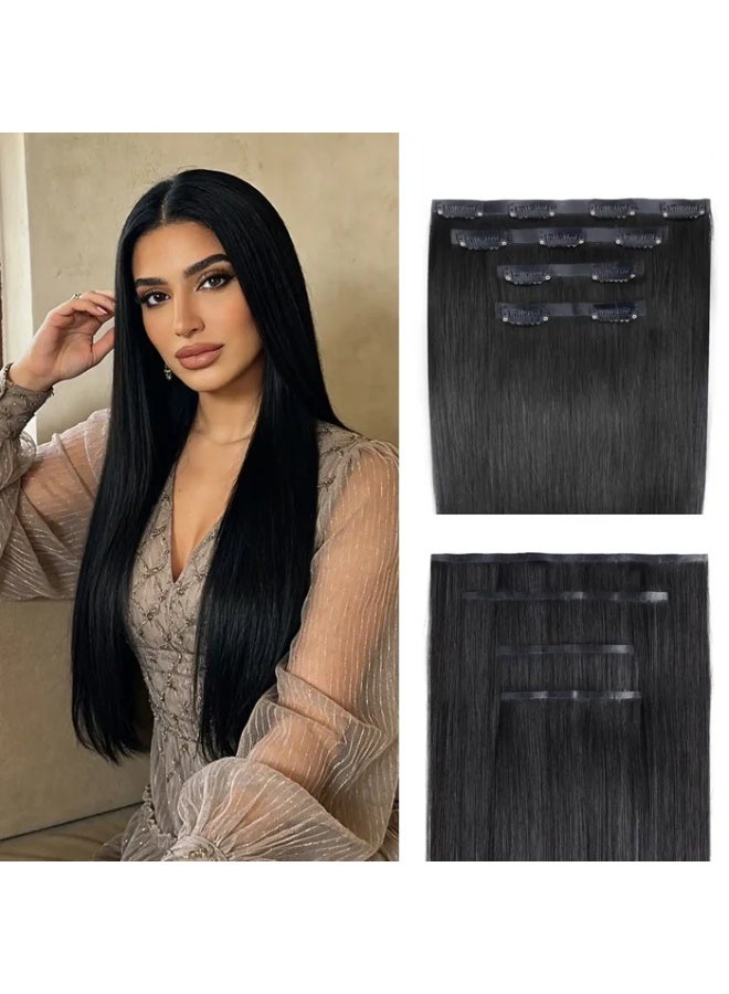 Richcoco Rich Coco 100% Human Hair Seamless Clip In Extensions 4PCS Natural Black Soft Thick Natural Long Hair Easy Install - Image 2