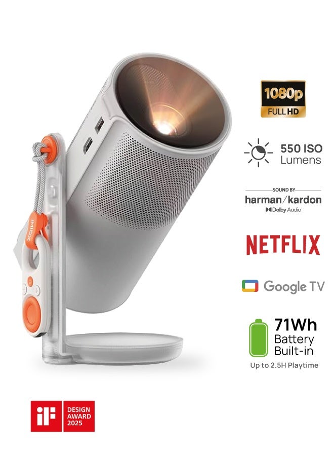 XGIMI MOGO 4 LASER | Triple Laser Portable Projector + 4 x Filters, 550 ISO Lumens, Google TV, 2.5Hrs Movie Time, 360° Built-in Stand, 2x 6W Harman/Kardon Speakers for Home/Work/Camping - Image 1