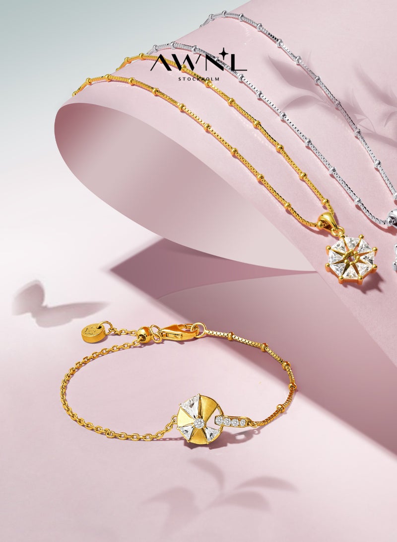 AWNL Women's Silver Bracelet with CZ Diamonds Cardamom Flower Design Gift for Women Gold Plated - Image 1