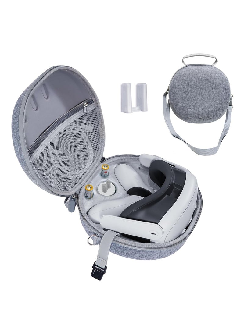 Hard Case Compatible with Meta Oculus Quest 3 VR Gaming Headset,Touch Controllers,Waterproof Shockproof Carrying Bag with Mesh Pocket for Accessories, Suitable for Travel and Home Storag (Grey)