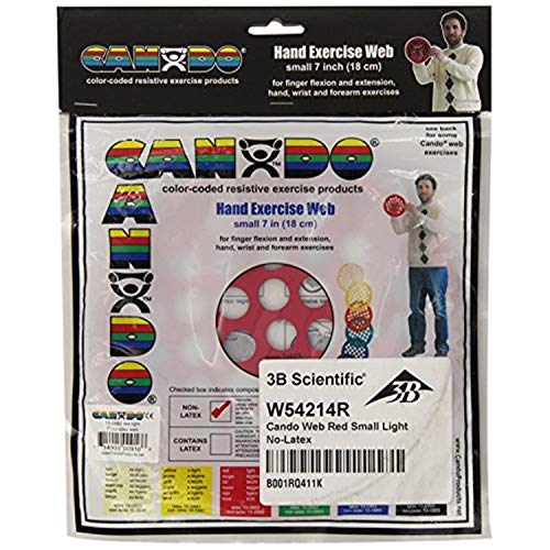 CanDo Hand Exercise Webs for Physical Therapy, Grip Strengthening, and Hand, Finger, Wrist Resistance Workouts, Portable Size, Latex Free, 14" Diameter, Red: Light - Image 3