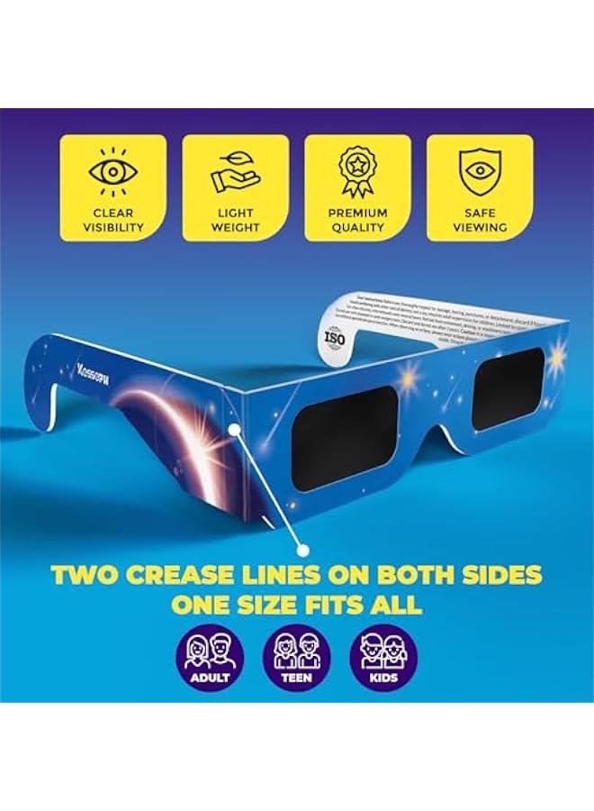 Arabest Solar Eclipse Glasses Approved 2024, (5 Pack) CE and ISO Certified Solar Eclipse Observation Glasses, Safe Shades for Direct Sun Viewing, Bonus Smartphone Photo Filter Lens, Blue Stars Design  - Image 3