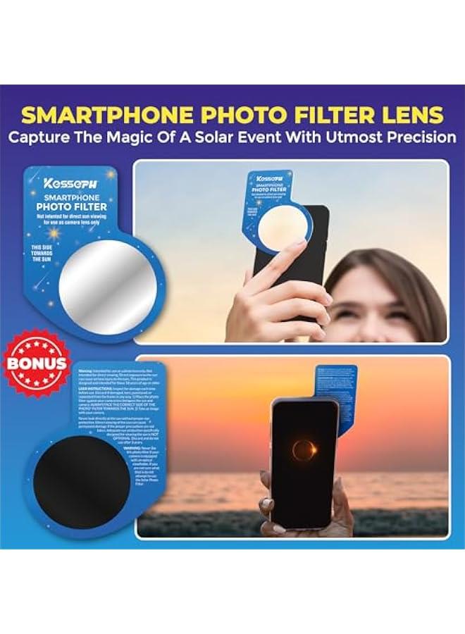 Arabest Solar Eclipse Glasses Approved 2024, (5 Pack) CE and ISO Certified Solar Eclipse Observation Glasses, Safe Shades for Direct Sun Viewing, Bonus Smartphone Photo Filter Lens, Blue Stars Design  - Image 4