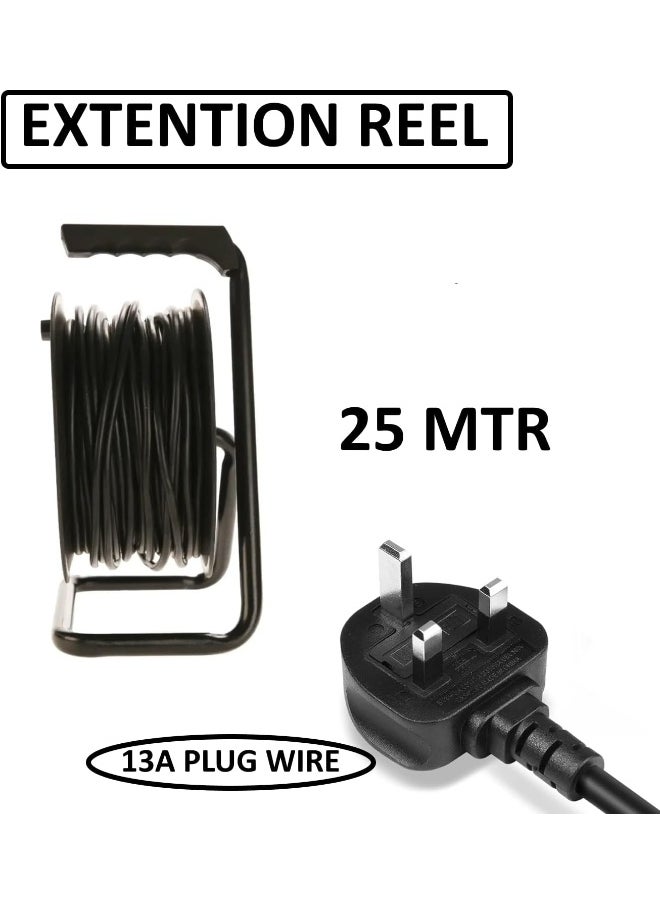 melfi Melfi Heavy Duty Outdoor Extension Lead Reel with 4 Sockets, Thermal Cut-Out Protection, and Winding Handle â€“ Ideal for Garden, Lawn Mower, and Office Use, 13A Fused UK Plug (25 METER)  - Image 2