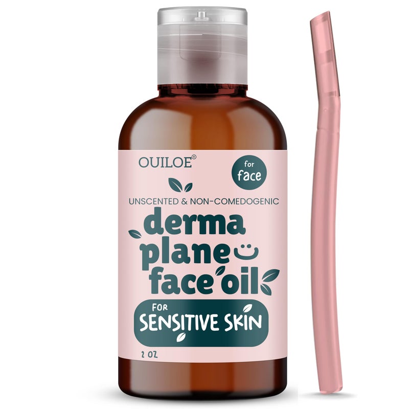 Ouiloe Dermaplane Kit for Sensitive Skin - Non Comedogenic Face Shaving Oil & Razor for Women - Safe for Acne Prone Skin - Fragrance Free, Natural & Non Greasy for Pre & Post Dermaplaning 2oz by Ouiloe - Image 1