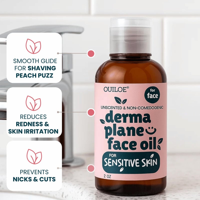 Ouiloe Dermaplane Kit for Sensitive Skin - Non Comedogenic Face Shaving Oil & Razor for Women - Safe for Acne Prone Skin - Fragrance Free, Natural & Non Greasy for Pre & Post Dermaplaning 2oz by Ouiloe - Image 4