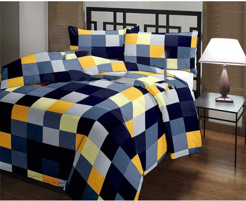 SHOPINGTRADE Poly Cotton Fancy Flower AC Blanket Single Bed Size Dohar for Kids Yellow Chek Single