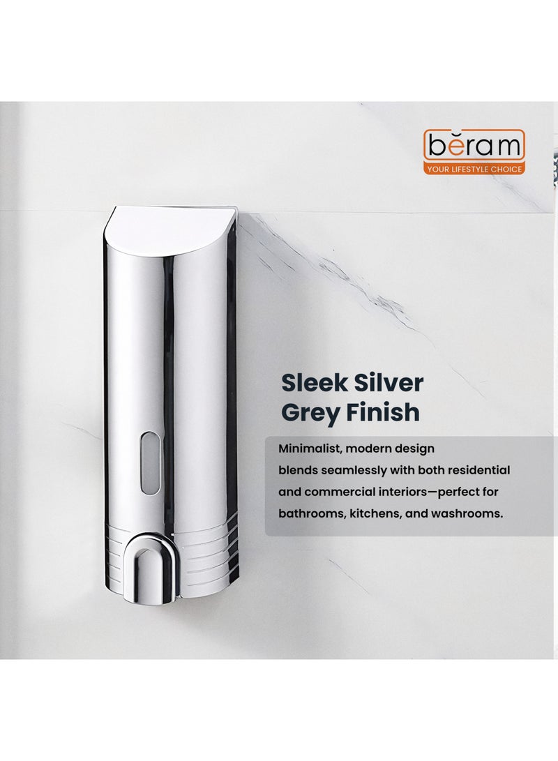 Beram Wall Mounted Chrome Finished Soap Dispenser 400ml Refillable Glossy Silver Liquid Dispenser for Bathroom & Kitchen Sleek Push Button Design - Image 4