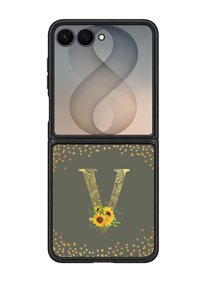 Stylizedd Rugged Case for Samsung Galaxy Z Flip8- Slim Fit Hybrid Rubber Cover Sunflower Monogram - V (Olive Green)