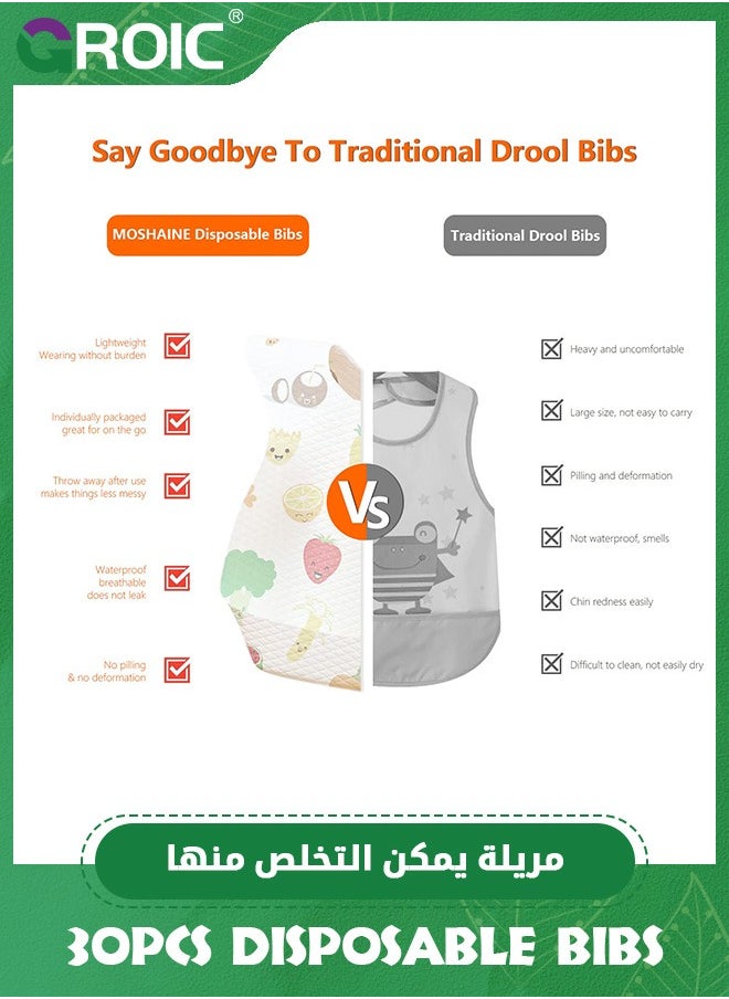 GROIC مريلة أطفال للاستخدام مرة واحدة، 30 قطعة، مريلة أطفال مقاومة للماء للأطفال الصغار مع جيب لالتقاط الطعام، مريلة طعام للأطفال - معبأة بشكل فردي  - Image 4