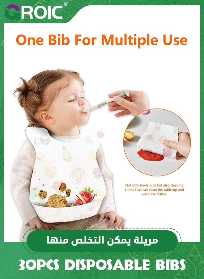 Disposable Bibs 30PCS Baby Bib Waterproof for Toddlers with Food Catcher Pocket,Baby Eating Bib - Individually Packaged