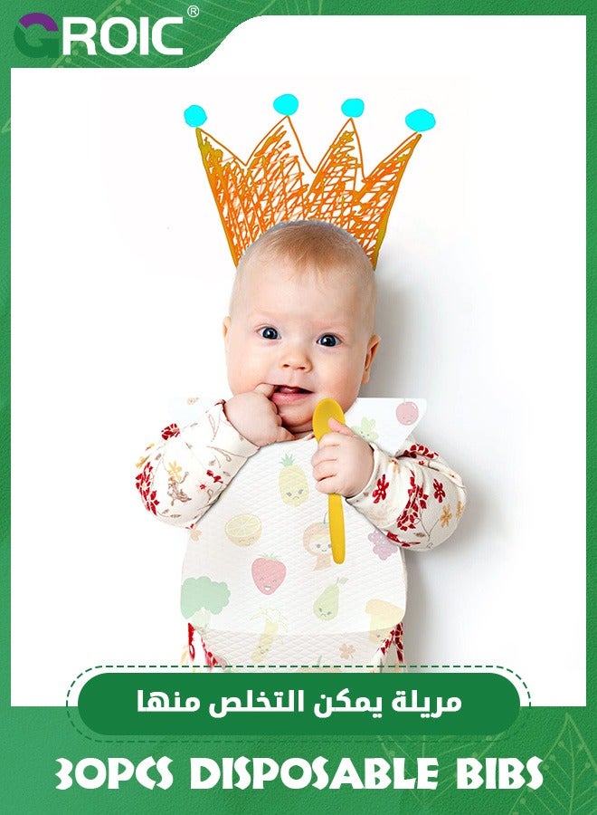Disposable Bibs 30PCS Baby Bib Waterproof for Toddlers with Food Catcher Pocket,Baby Eating Bib - Individually Packaged