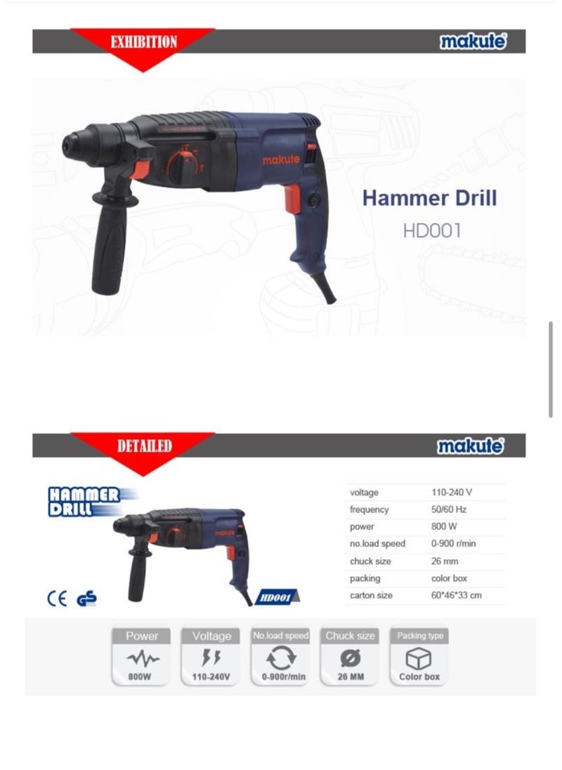 makute - MAKUTE Electric 26mm Hammer Drill Tool HD001 - Image 1