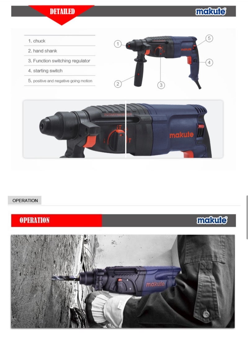 makute - MAKUTE Electric 26mm Hammer Drill Tool HD001 - Image 1