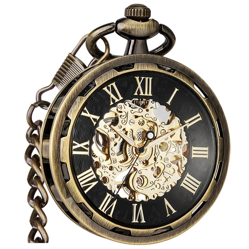 VIGOROSO Mens Vintage Pocket Watch with Chain Skeleton Hand Wind Mechanical Pocket Watches for Men Womens Pocketwatch - Image 2