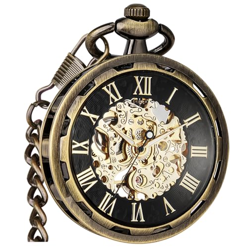 VIGOROSO Mens Vintage Pocket Watch with Chain Skeleton Hand Wind Mechanical Pocket Watches for Men Womens Pocketwatch - Image 1