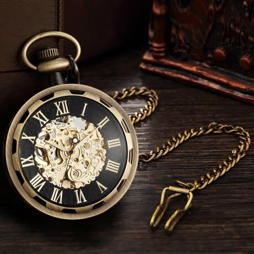 VIGOROSO Mens Vintage Pocket Watch with Chain Skeleton Hand Wind Mechanical Pocket Watches for Men Womens Pocketwatch - Image 3