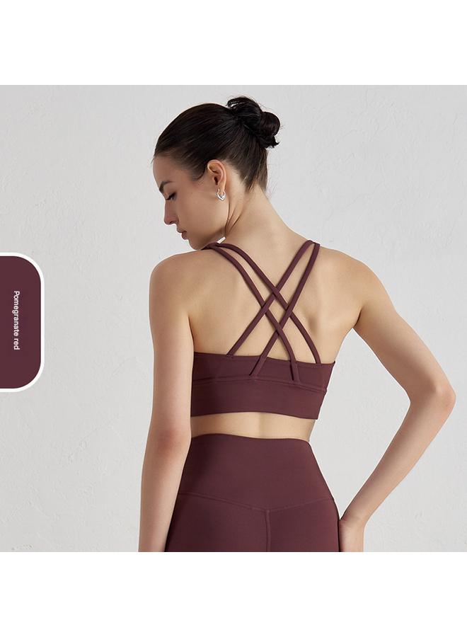 Women's Running Vest Professional Training Bra Yoga Sport Comfort Dance Cropped Top - Pomegranate Red - Image 1