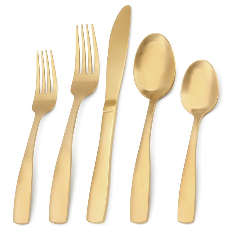 Matte Gold Silverware Set Bysta 20Piece Stainless Steel Flatware Set Kitchen Utensil Set Service for 4 Tableware Cutlery Set for Home and Restaurant Satin Finish Dishwasher Safe