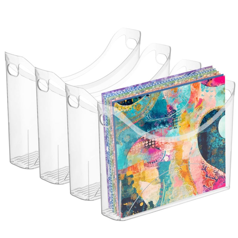 Rainmae 4 Pack Scrapbook Paper Storage Organizer with Handle Plastic Scrapbook Storage Bin Holds 12x12 Inch Craft Papers Books, Vinyl Sheets, Cardstocks for Home Office Garage Tabletop Organization - Image 1