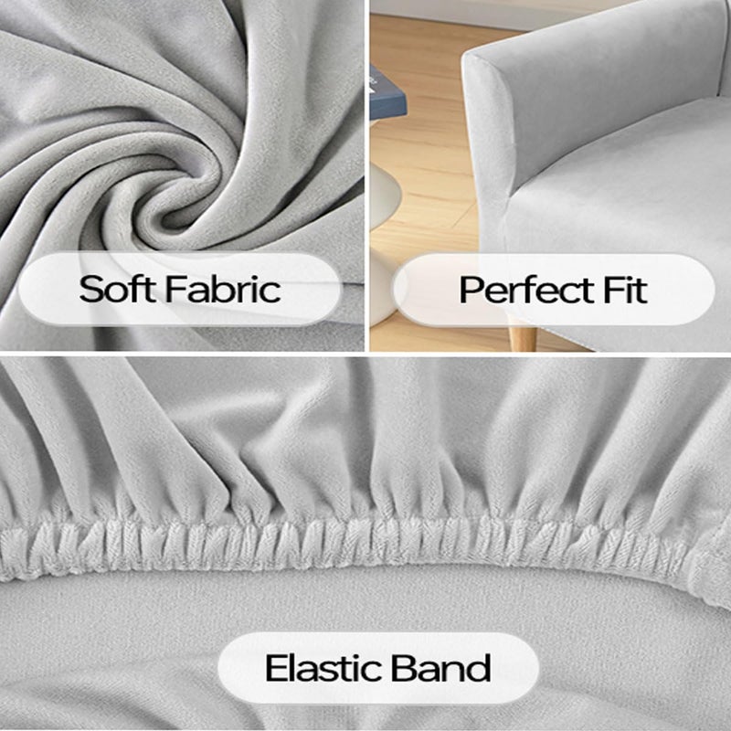 SONNACH Stretch Chair Covers with Arms 1-Piece Banquet Armchair Slipcover Velvet Mid Century Modern Armchair Slipcover Anti-Slip Furniture Protector for Living Room Friendly for Kids Pets (Sliver) - Image 5