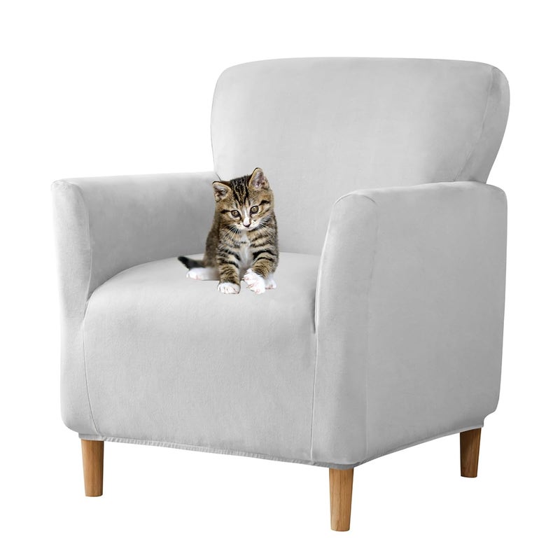 SONNACH Stretch Chair Covers with Arms 1-Piece Banquet Armchair Slipcover Velvet Mid Century Modern Armchair Slipcover Anti-Slip Furniture Protector for Living Room Friendly for Kids Pets (Sliver) - Image 1