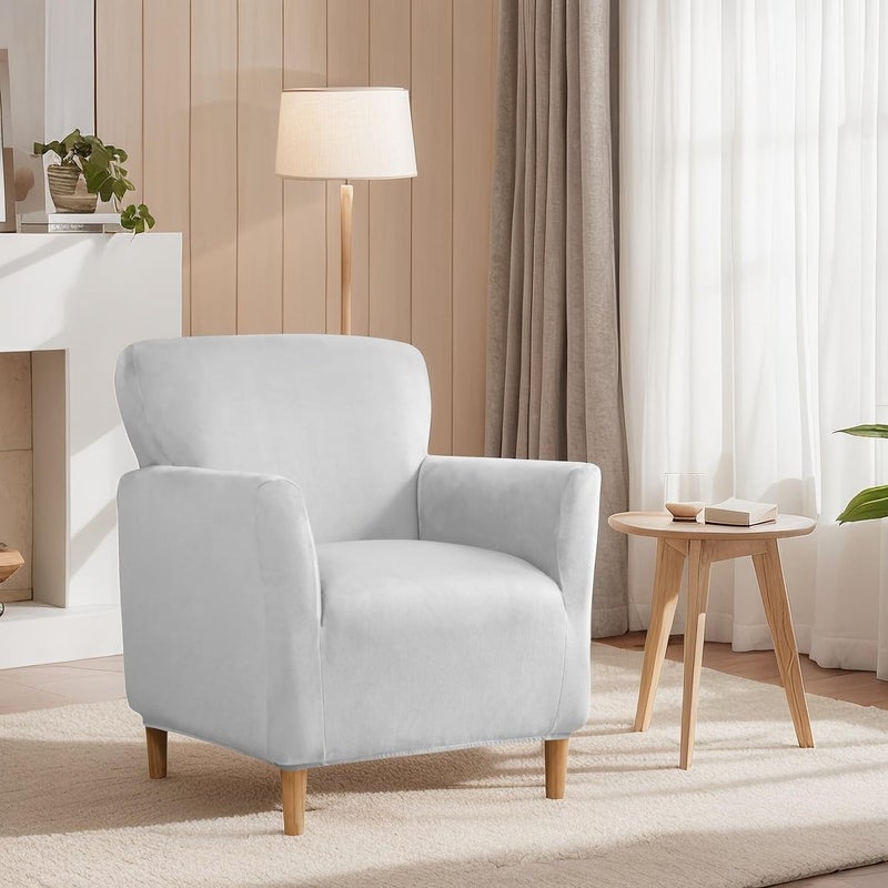 SONNACH Stretch Chair Covers with Arms 1-Piece Banquet Armchair Slipcover Velvet Mid Century Modern Armchair Slipcover Anti-Slip Furniture Protector for Living Room Friendly for Kids Pets (Sliver) - Image 2