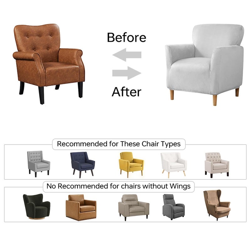 SONNACH Stretch Chair Covers with Arms 1-Piece Banquet Armchair Slipcover Velvet Mid Century Modern Armchair Slipcover Anti-Slip Furniture Protector for Living Room Friendly for Kids Pets (Sliver) - Image 4