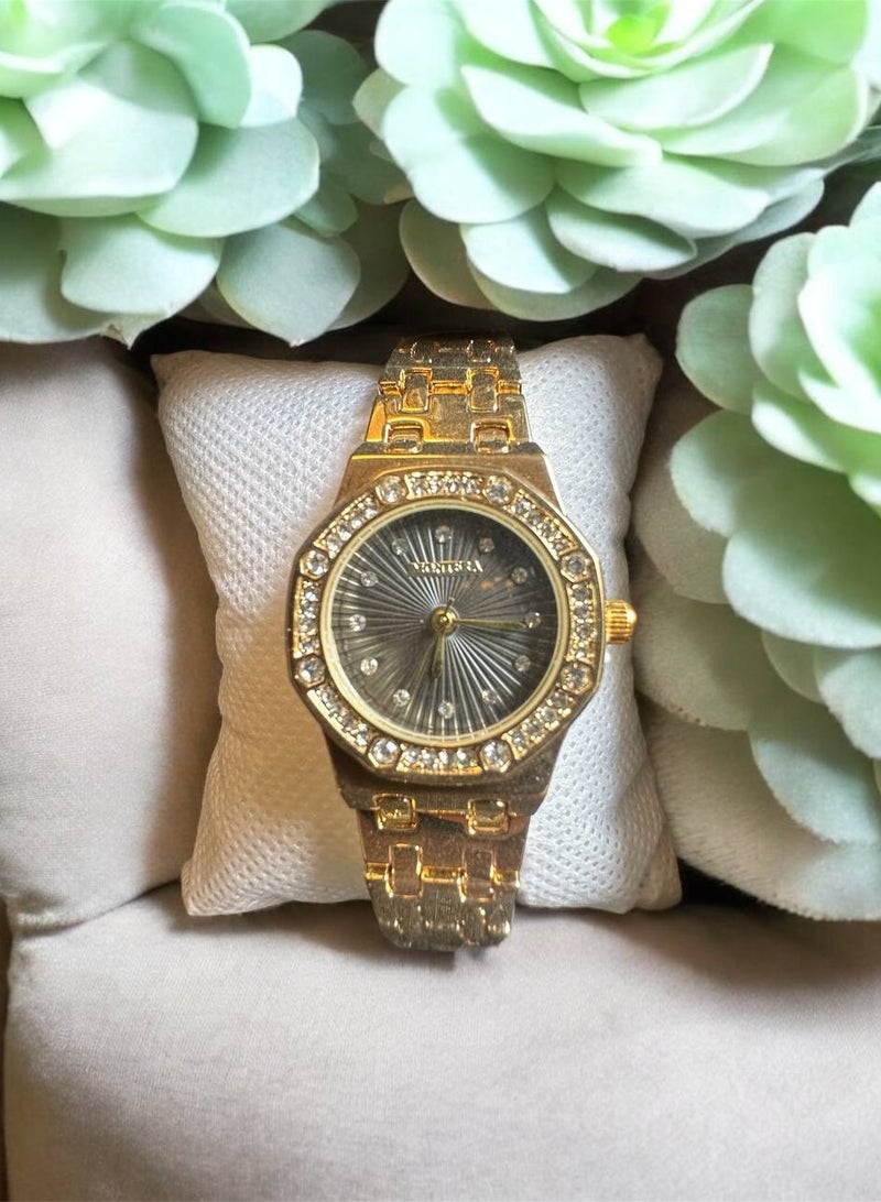 Montera Women's Watch - Gray Embellished Dial with Gold Metal Bracelet - Image 1