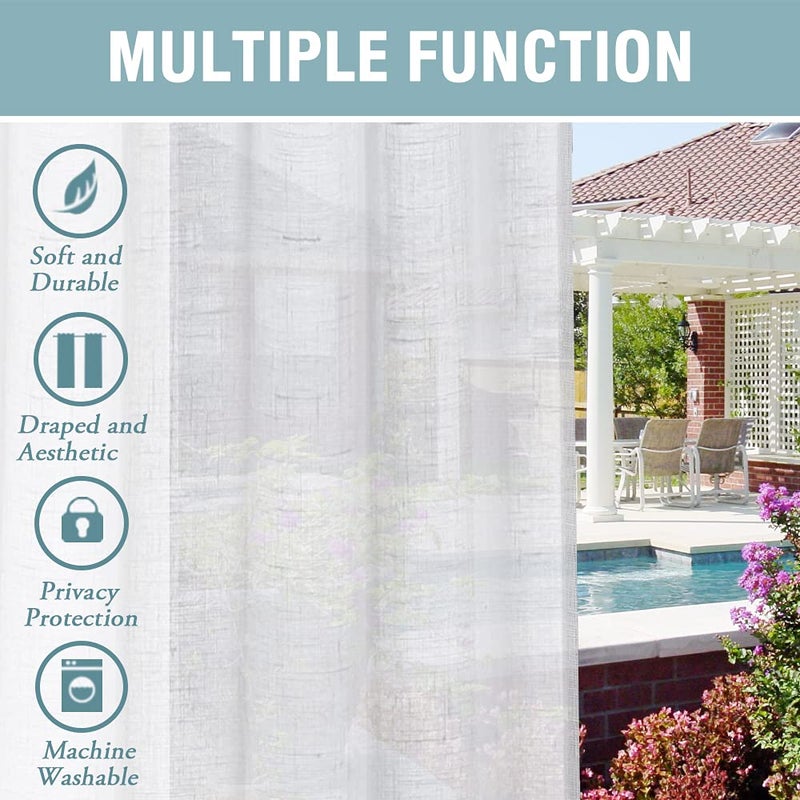 H.VERSAILTEX Outdoor Linen Sheer Curtains for Patio Waterproof - Indoor/Outdoor Divider Privacy Added Light Filtering Porch Decor with Detachable Self-Stick Tab Top for Gazebo/Cabana  White  2 Pieces  W52 x L95 - Image 5